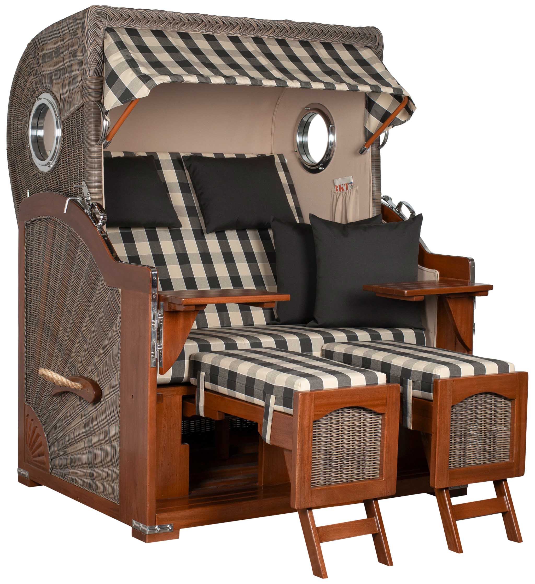 Strandkorb Rantum Bullauge Mahagoni PE Grey Dessin 505 Grau